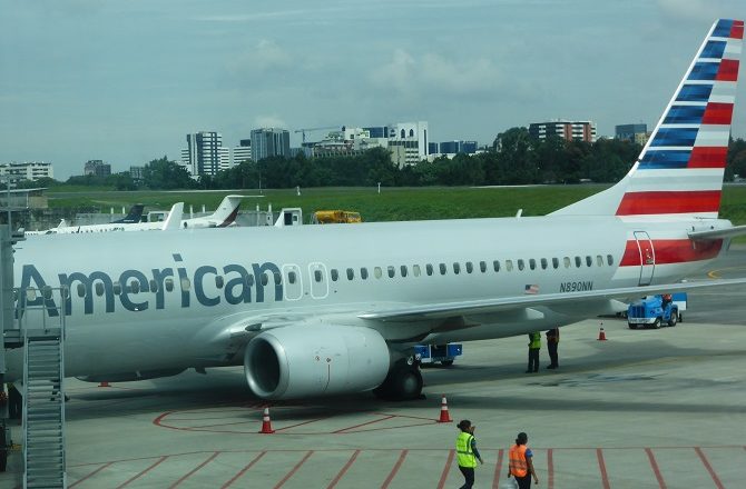 An American Airlines aircraft at La Aurora International Airport, Guatemala City