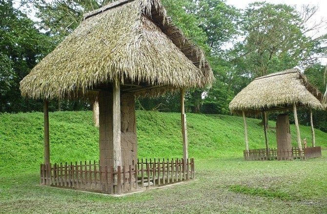 A pair of stelae in the UNESCO World Heritage site of Quirigua, Guatemala