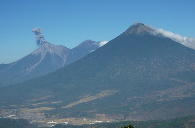 View of volcanoes from Mt Pacaya in Guatemala