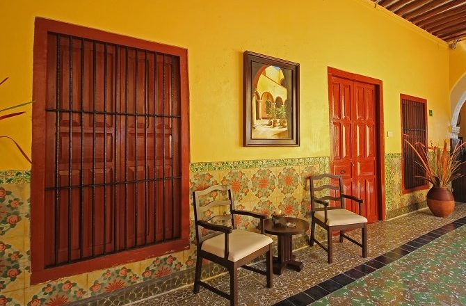 A corridor at Hotel Castelmar in Campeche
