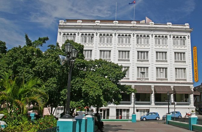 Facing the Iberostar Casa Granda in Santiago de Cuba across Parque Cespedes