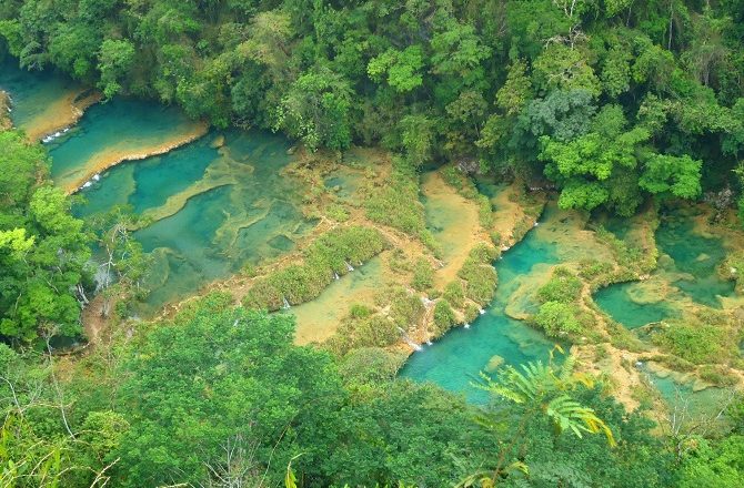 An aerial view of Semuc Champey in Guatemala