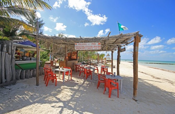 A restaurant on the beach at Holbox serving Ceviche Yucatan style