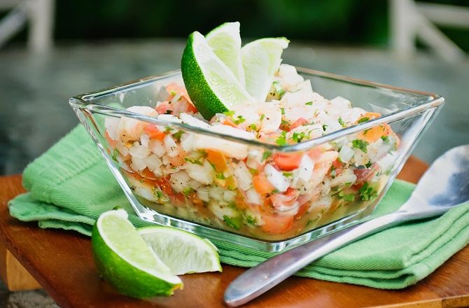 A bowl of Ceviche Yucatan style