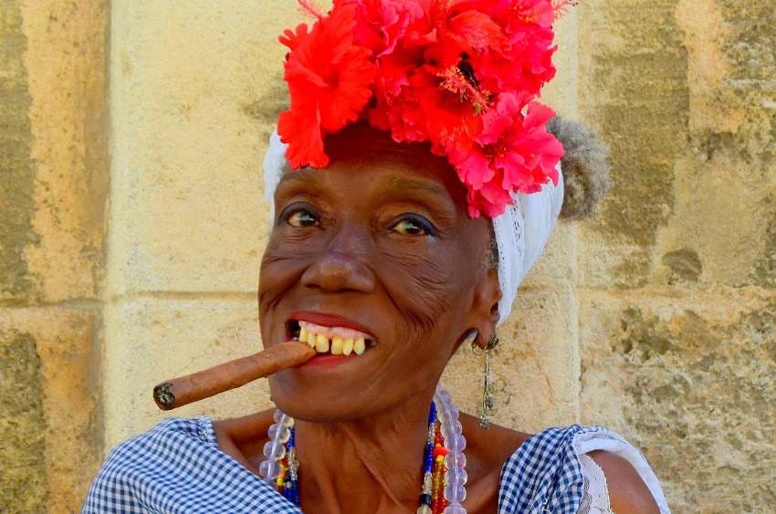 Woman Smoking Cuban Cigar 